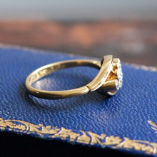 Load image into Gallery viewer, Antique 18K Yellow Gold and Platinum Floral Cluster Diamond Bypass Ring