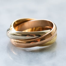 Load image into Gallery viewer, 18K Yellow, White and Rose Gold Trinity Band