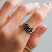 Load image into Gallery viewer, Georgian 14K Rose Gold Garnet and Seed Pearl Mourning Ring