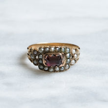 Load image into Gallery viewer, Georgian 14K Rose Gold Garnet and Seed Pearl Mourning Ring