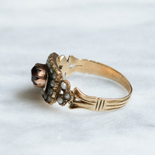Load image into Gallery viewer, Georgian 14K Rose Gold Garnet and Seed Pearl Mourning Ring