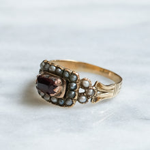 Load image into Gallery viewer, Georgian 14K Rose Gold Garnet and Seed Pearl Mourning Ring