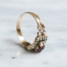 Load image into Gallery viewer, Georgian 14K Rose Gold Garnet and Seed Pearl Mourning Ring