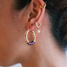 Load image into Gallery viewer, 14K Yellow Gold Deep Maroon Enamel Hoop Earrings