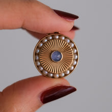 Load image into Gallery viewer, 14K Yellow Gold Engine Turned Star Sapphire and Pearls Pendant - A