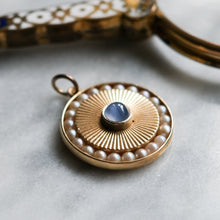 Load image into Gallery viewer, 14K Yellow Gold Engine Turned Star Sapphire and Pearls Pendant - B