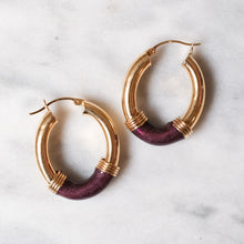 Load image into Gallery viewer, 14K Yellow Gold Deep Maroon Enamel Hoop Earrings
