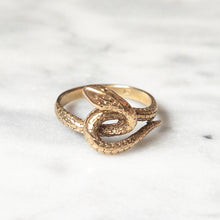 Load image into Gallery viewer, Vintage 9K Yellow Gold Snake Ring Size US 7.75 / UK P
