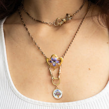 Load image into Gallery viewer, Art Nouveau 14K Yellow Gold Enamel Pearl and Diamond Floral Violet Brooch by Krementz