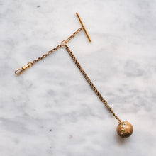 Load image into Gallery viewer, Victorian 14K Gold Pocket Watch Chain and T-Bar with 18K Textured Enamel Flower Ball Fob Charm