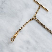 Load image into Gallery viewer, Victorian 14K Gold Pocket Watch Chain and T-Bar with 18K Textured Enamel Flower Ball Fob Charm