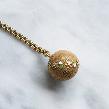 Load image into Gallery viewer, Victorian 14K Gold Pocket Watch Chain and T-Bar with 18K Textured Enamel Flower Ball Fob Charm