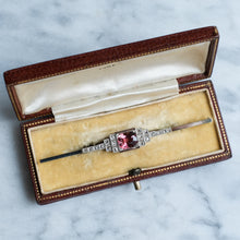 Load image into Gallery viewer, Antique Art Deco era Tourmaline with Rose-Cut Diamonds Bar Brooch