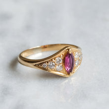 Load image into Gallery viewer, Vintage 18K Yellow Gold Marquise Pink Sapphire and Diamond Ring