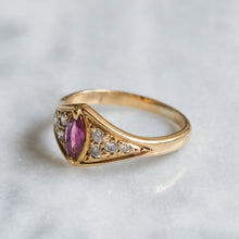 Load image into Gallery viewer, Vintage 18K Yellow Gold Marquise Pink Sapphire and Diamond Ring