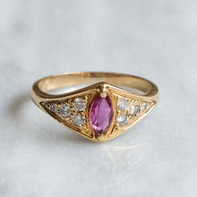 Load image into Gallery viewer, Vintage 18K Yellow Gold Marquise Pink Sapphire and Diamond Ring