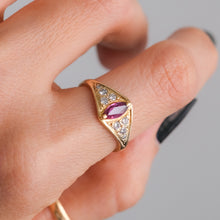 Load image into Gallery viewer, Vintage 18K Yellow Gold Marquise Pink Sapphire and Diamond Ring