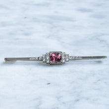 Load image into Gallery viewer, Antique Art Deco era Tourmaline with Rose-Cut Diamonds Bar Brooch