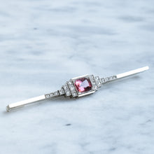 Load image into Gallery viewer, Antique Art Deco era Tourmaline with Rose-Cut Diamonds Bar Brooch