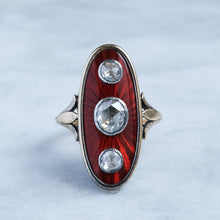 Load image into Gallery viewer, Georgian Antique Napoleon I Red Enamel with Rose Cut Diamonds Marquis Ring