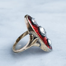 Load image into Gallery viewer, Georgian Antique Napoleon I Red Enamel with Rose Cut Diamonds Marquis Ring