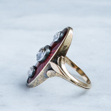 Load image into Gallery viewer, Georgian Antique Napoleon I Red Enamel with Rose Cut Diamonds Marquis Ring