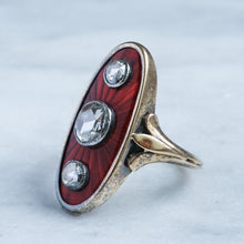 Load image into Gallery viewer, Georgian Antique Napoleon I Red Enamel with Rose Cut Diamonds Marquis Ring