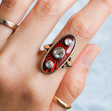 Load image into Gallery viewer, Georgian Antique Napoleon I Red Enamel with Rose Cut Diamonds Marquis Ring