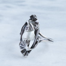 Load image into Gallery viewer, Art Nouveau Ginkgo Leaf Pearl Ring by Paul Dumont