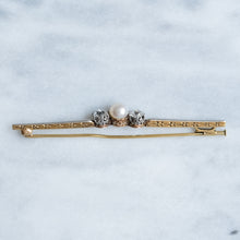 Load image into Gallery viewer, Antique Art Deco Pearl and Old Cut Diamond Bar Brooch