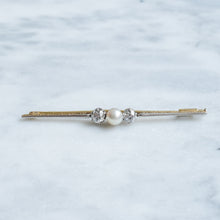 Load image into Gallery viewer, Antique Art Deco Pearl and Old Cut Diamond Bar Brooch