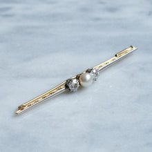 Load image into Gallery viewer, Antique Art Deco Pearl and Old Cut Diamond Bar Brooch
