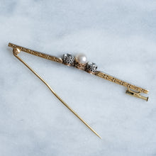 Load image into Gallery viewer, Antique Art Deco Pearl and Old Cut Diamond Bar Brooch
