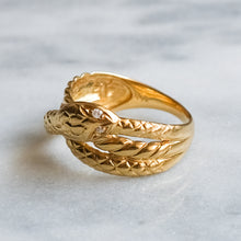 Load image into Gallery viewer, Vintage 18K Yellow Gold Diamond Ouroboros Snake Ring