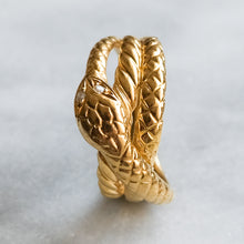 Load image into Gallery viewer, Vintage 18K Yellow Gold Diamond Ouroboros Snake Ring