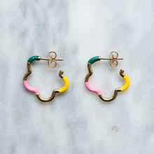 Load image into Gallery viewer, 9K Yellow Gold B Color B Multi Enamel Hoop Earrings by Bea Bongiasca