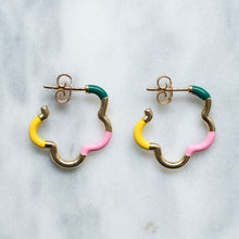 Load image into Gallery viewer, 9K Yellow Gold B Color B Multi Enamel Hoop Earrings by Bea Bongiasca