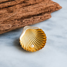 Load image into Gallery viewer, Antique Scallop Shell with Pearl Brooch