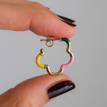 Load image into Gallery viewer, 9K Yellow Gold B Color B Multi Enamel Hoop Earrings by Bea Bongiasca