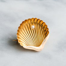 Load image into Gallery viewer, Antique Scallop Shell with Pearl Brooch