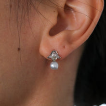 Load image into Gallery viewer, Victorian 14K Rose Gold and Silver Old Mine Cut Diamond Pearl Stud Earrings