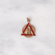 Load image into Gallery viewer, Vintage 14K Rose Gold Circle, Triangle with Letter H Red Enamel Charm
