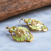 Load image into Gallery viewer, Art Nouveau Repousse Enamel Hibiscus Floral Earrings