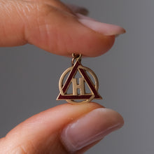 Load image into Gallery viewer, Vintage 14K Rose Gold Circle, Triangle with Letter H Red Enamel Charm