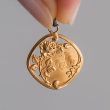 Load image into Gallery viewer, French Belle Époque Square 18K Rose Gold "AB" Rose Medallion Pendant