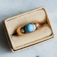 Load image into Gallery viewer, Antique Victorian/Napoléon III era French Flush-Set Turquoise and Rose-Cut Diamond Ring