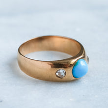 Load image into Gallery viewer, Antique Victorian/Napoléon III era French Flush-Set Turquoise and Rose-Cut Diamond Ring