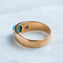 Load image into Gallery viewer, Antique Victorian/Napoléon III era French Flush-Set Turquoise and Rose-Cut Diamond Ring