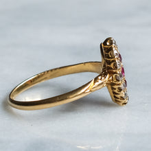 Load image into Gallery viewer, Victorian 18K Yellow Gold Diamond Ruby Navette Ring