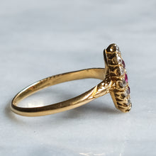 Load image into Gallery viewer, Victorian 18K Yellow Gold Diamond Ruby Navette Ring